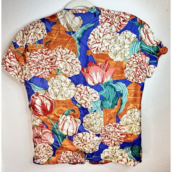 Vtg Carlisle Silk Bright Floral Button Up Size 6 - Picture 5 of 6